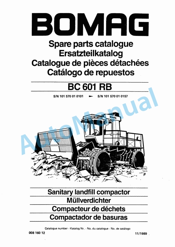 Bomag BC 601 RB Sanitary Landfill Compactor Spare Parts Catalogue 00816012