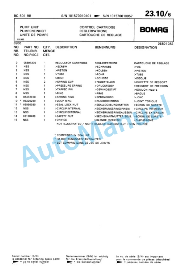 Bomag BC 601 RB Sanitary Landfill Compactor Spare Parts Catalogue 00816012-2