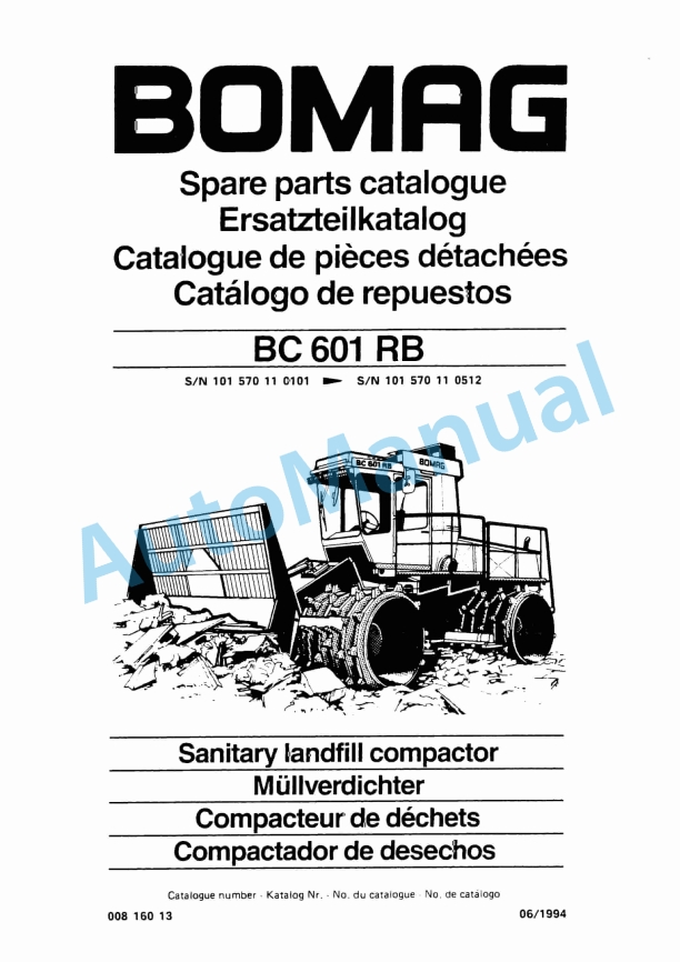 Bomag BC 601 RB Sanitary Landfill Compactor Spare Parts Catalogue 00816013