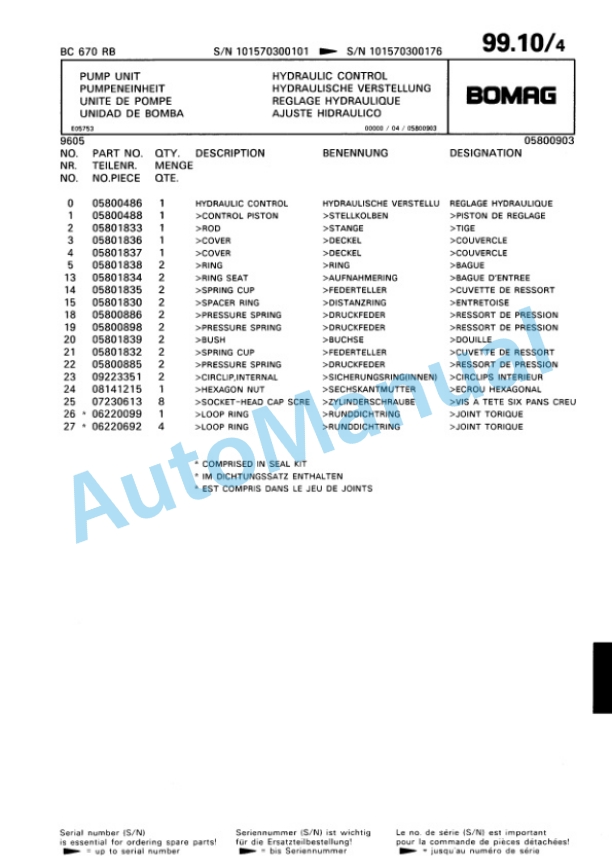 Bomag BC 670 RB Sanitary Landfill Compactor Spare Parts Catalogue 00816001-4