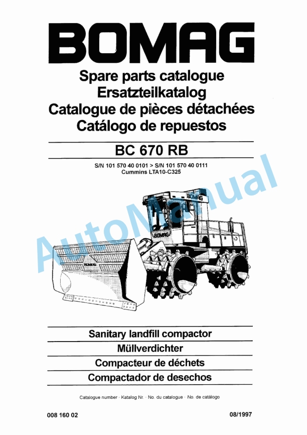 Bomag BC 670 RB Sanitary Landfill Compactor Spare Parts Catalogue 00816002