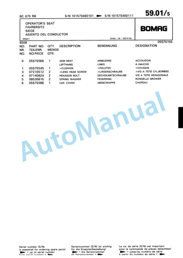 Bomag BC 670 RB Sanitary Landfill Compactor Spare Parts Catalogue 00816002-2