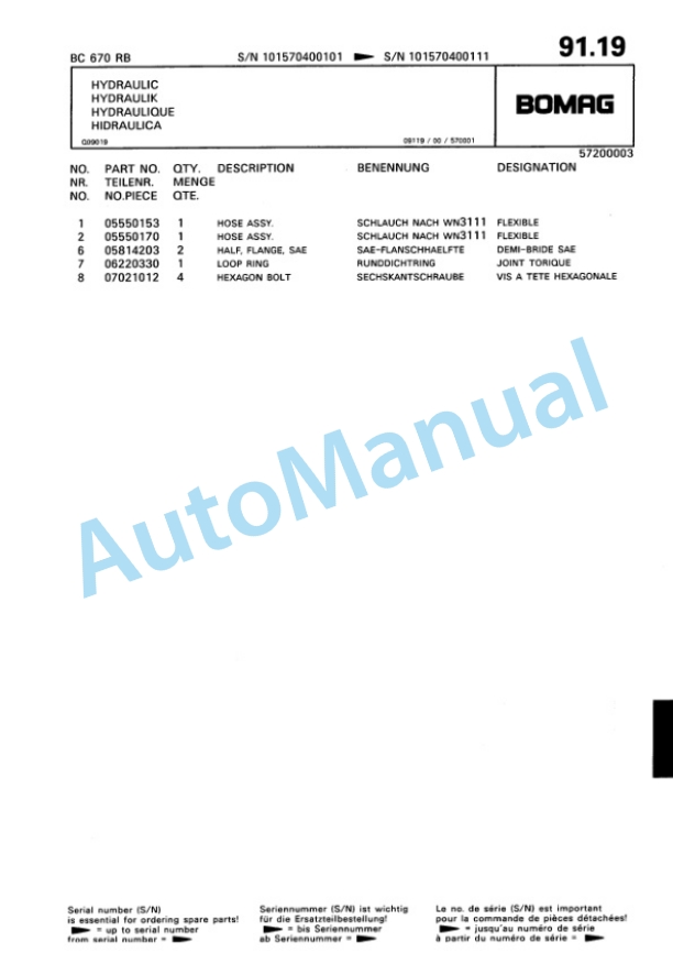 Bomag BC 670 RB Sanitary Landfill Compactor Spare Parts Catalogue 00816002-3