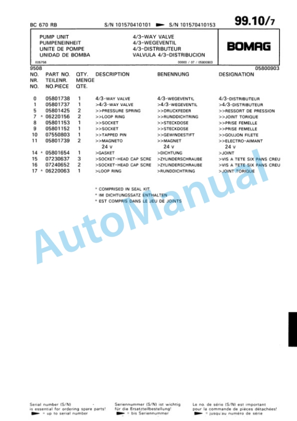 Bomag BC 670 RB Sanitary Landfill Compactor Spare Parts Catalogue 00816003-3