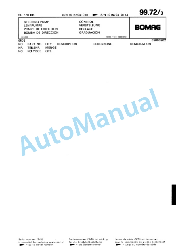 Bomag BC 670 RB Sanitary Landfill Compactor Spare Parts Catalogue 00816003-4