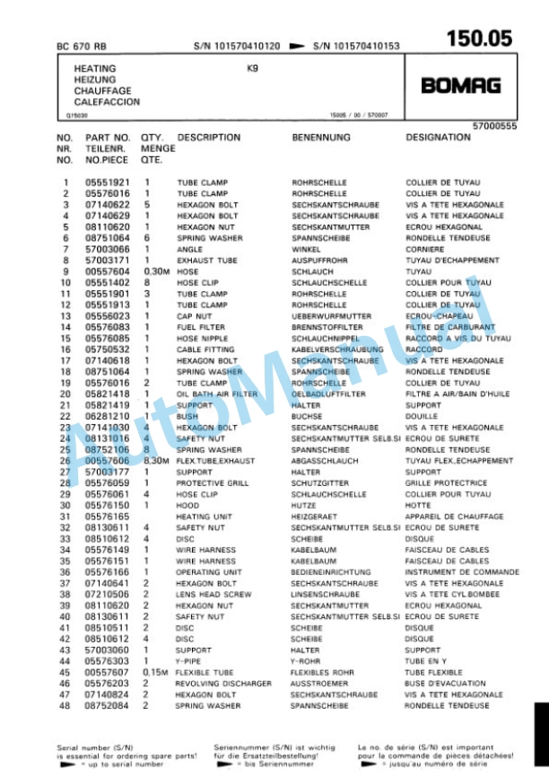 Bomag BC 670 RB Sanitary Landfill Compactor Spare Parts Catalogue 00816003-5