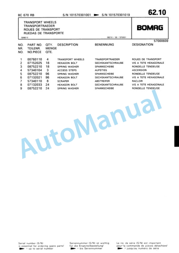 Bomag BC 670 RB Sanitary Landfill Compactor Spare Parts Catalogue 00816004-3