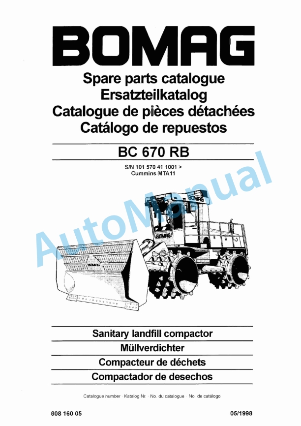 Bomag BC 670 RB Sanitary Landfill Compactor Spare Parts Catalogue 00816005