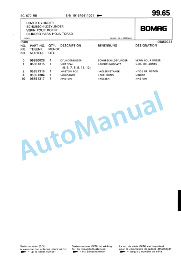 Bomag BC 670 RB Sanitary Landfill Compactor Spare Parts Catalogue 00816005-4