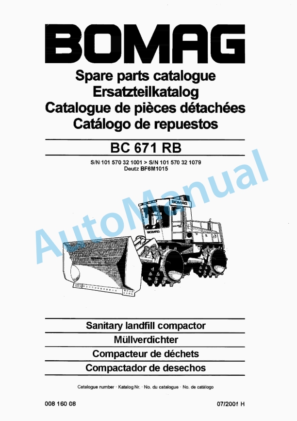 Bomag BC 671 RB Sanitary Landfill Compactor Spare Parts Catalogue 00816008
