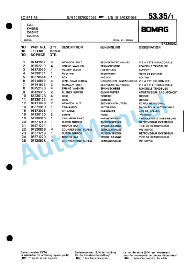 Bomag BC 671 RB Sanitary Landfill Compactor Spare Parts Catalogue 00816008-2