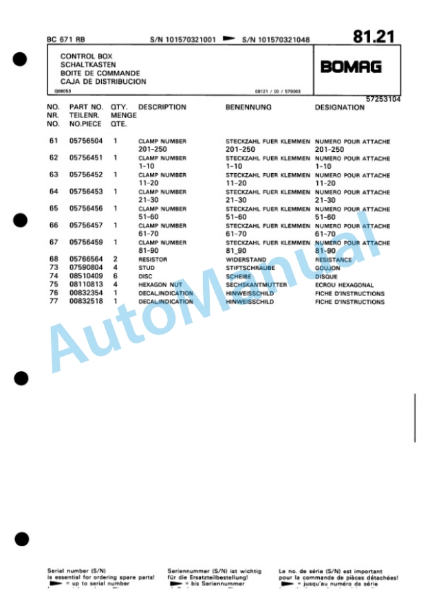 Bomag BC 671 RB Sanitary Landfill Compactor Spare Parts Catalogue 00816008-3