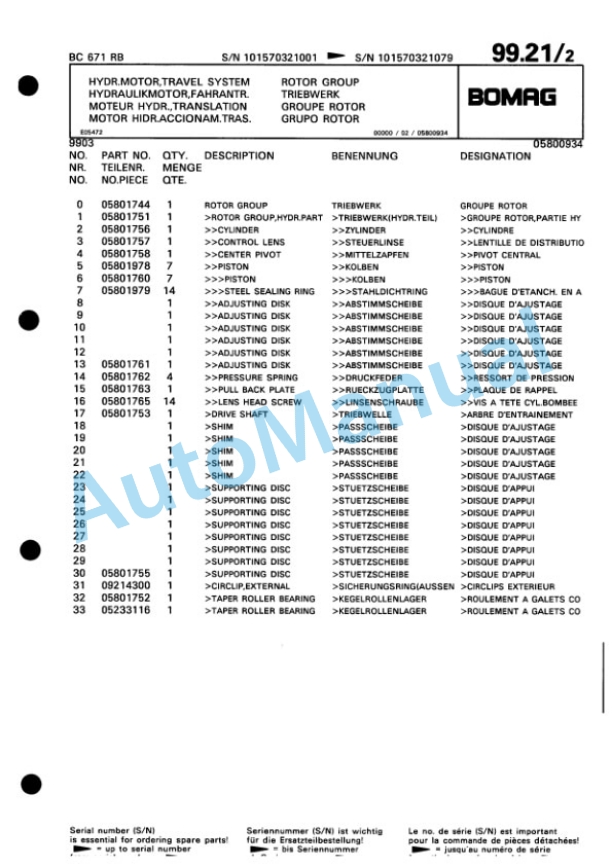 Bomag BC 671 RB Sanitary Landfill Compactor Spare Parts Catalogue 00816008-5