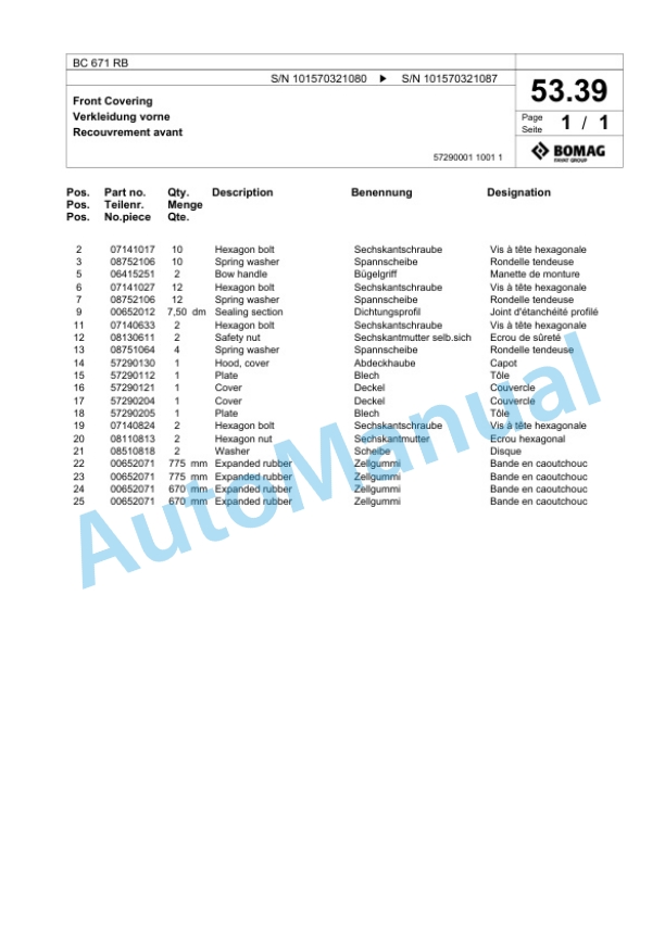 Bomag BC 671 RB Sanitary Landfill Compactor Spare Parts Catalogue 00817401-2