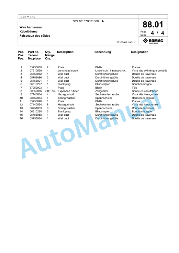 Bomag BC 671 RB Sanitary Landfill Compactor Spare Parts Catalogue 00817401-3