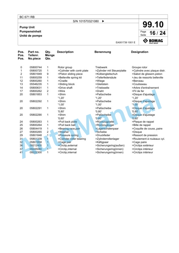 Bomag BC 671 RB Sanitary Landfill Compactor Spare Parts Catalogue 00817401-5