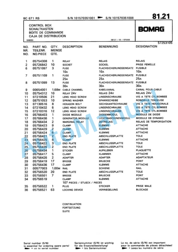 Bomag BC 671 RS Sanitary Landfill Compactor Spare Parts Catalogue 00816304-3