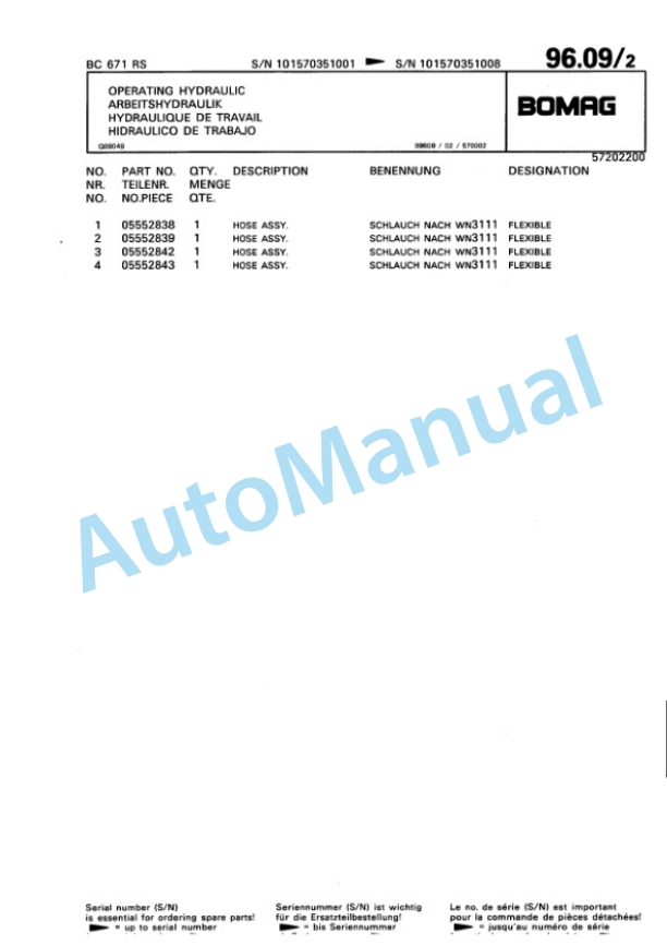 Bomag BC 671 RS Sanitary Landfill Compactor Spare Parts Catalogue 00816304-4