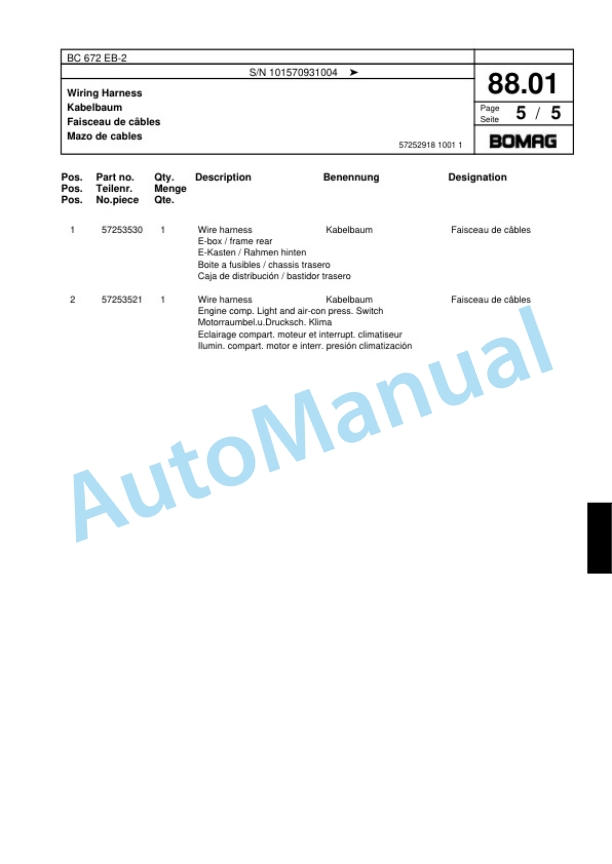 Bomag BC 672 EB-2 Soil Compacter Spare Parts Catalogue 00818189-3