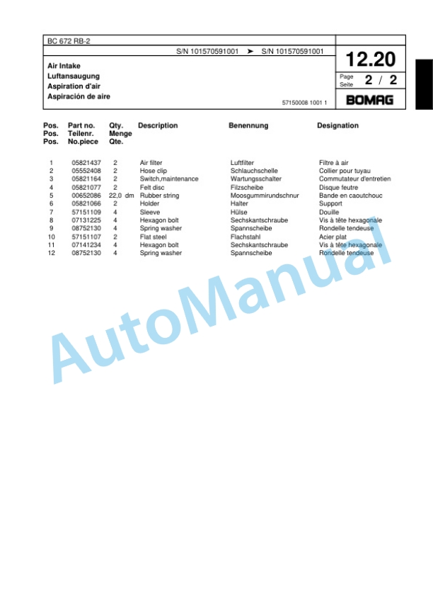 Bomag BC 672 RB-2 Sanitary Landfill Compactor Spare Parts Catalogue 00818181-2