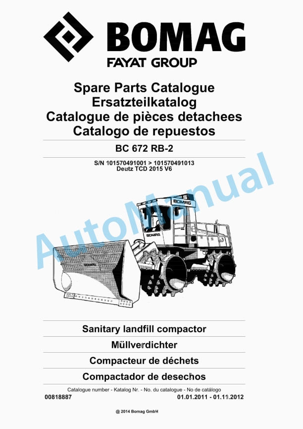 Bomag BC 672 RB-2 Sanitary Landfill Compactor Spare Parts Catalogue 00818887