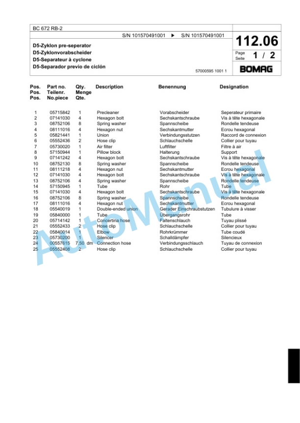 Bomag BC 672 RB-2 Sanitary Landfill Compactor Spare Parts Catalogue 00818887-5