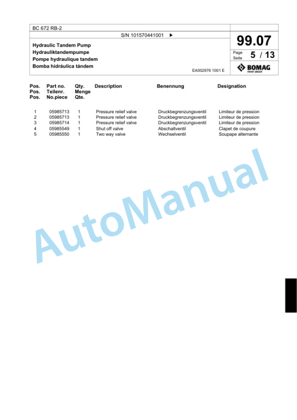 Bomag BC 672 RB-2 Sanitary Landfill Compactor Spare Parts Catalogue 00818931-3