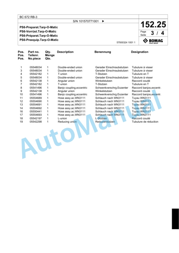 Bomag BC 672 RB-2 Sanitary Landfill Compactor Spare Parts Catalogue 00824259-5