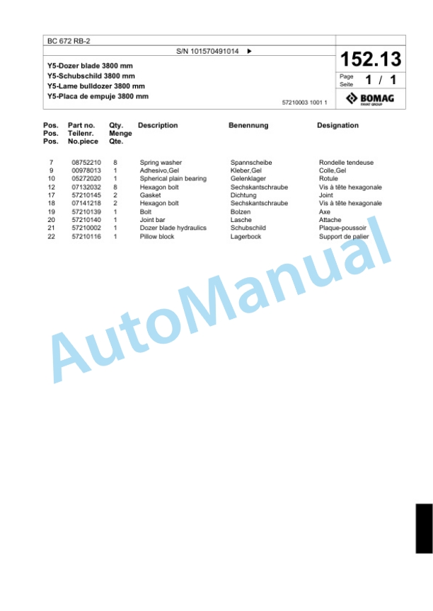 Bomag BC 672 RB-2 Sanitary Landfill Compactor Spare Parts Catalogue 00824641-5