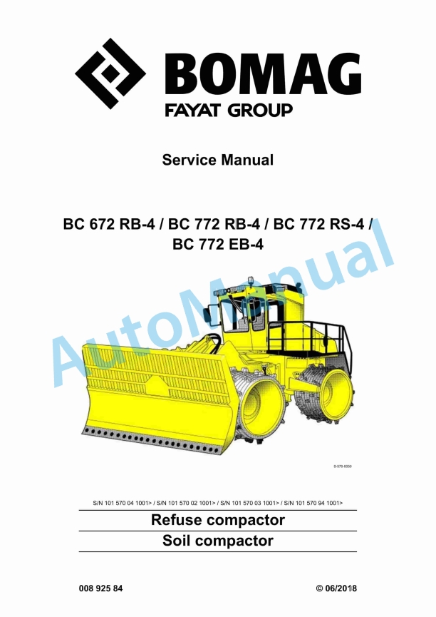 Bomag BC 672 RB-4, BC 772 RB-4, BC 772 RS-4, BC 772 EB-4 Refuse Compactor Service Manual 00892584