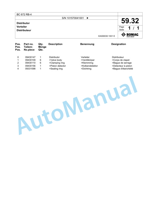 Bomag BC 672 RB-4 Sanitary Landfill Compactor Spare Parts Catalogue 00824531-2