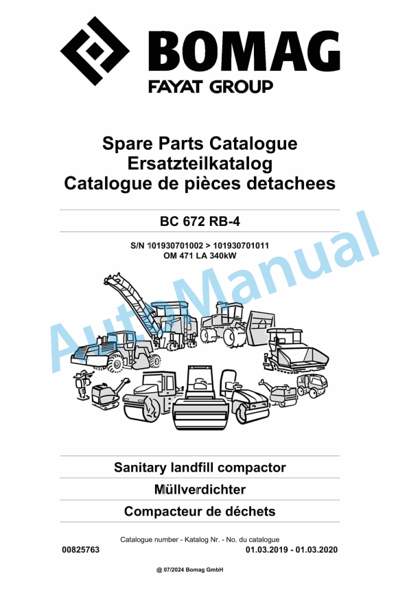 Bomag BC 672 RB-4 Sanitary Landfill Compactor Spare Parts Catalogue 00825763