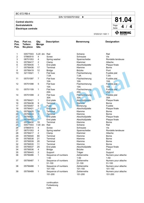 Bomag BC 672 RB-4 Sanitary Landfill Compactor Spare Parts Catalogue 00825763-2