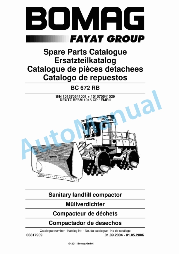 Bomag BC 672 RB Sanitary Landfill Compactor Spare Parts Catalogue 00817909