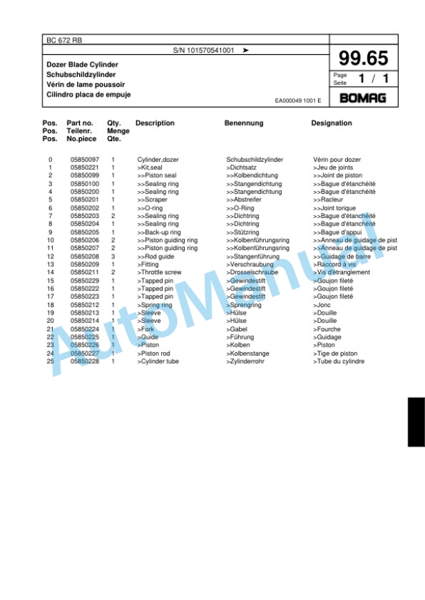 Bomag BC 672 RB Sanitary Landfill Compactor Spare Parts Catalogue 00817909-5