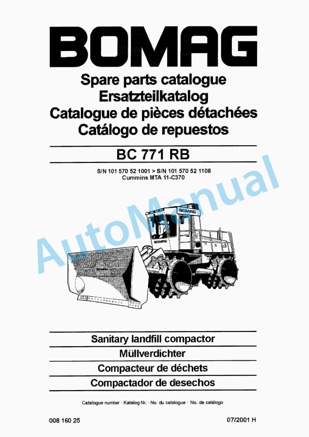 Bomag BC 771 RB Sanitary Landfill Compactor Spare Parts Catalogue 00816025