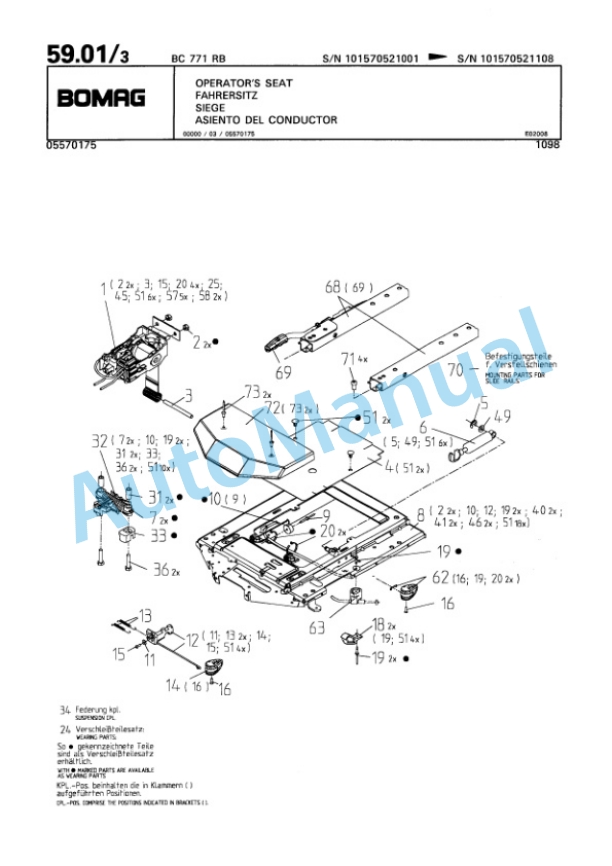 Bomag BC 771 RB Sanitary Landfill Compactor Spare Parts Catalogue 00816025-2