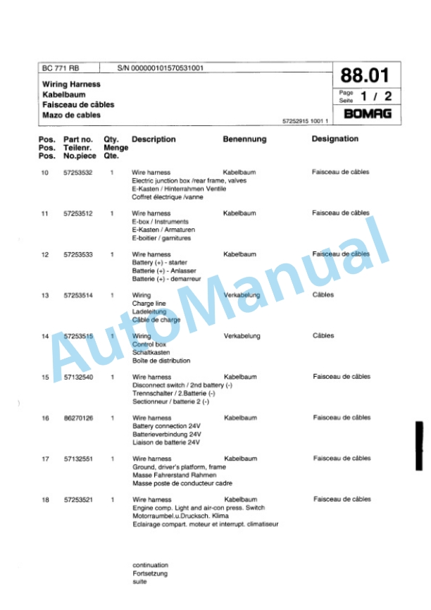 Bomag BC 771 RB Sanitary Landfill Compactor Spare Parts Catalogue 00817308-3