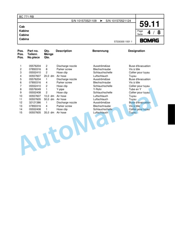 Bomag BC 771 RB Sanitary Landfill Compactor Spare Parts Catalogue 00817403-2