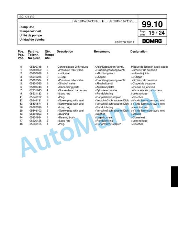 Bomag BC 771 RB Sanitary Landfill Compactor Spare Parts Catalogue 00817403-4