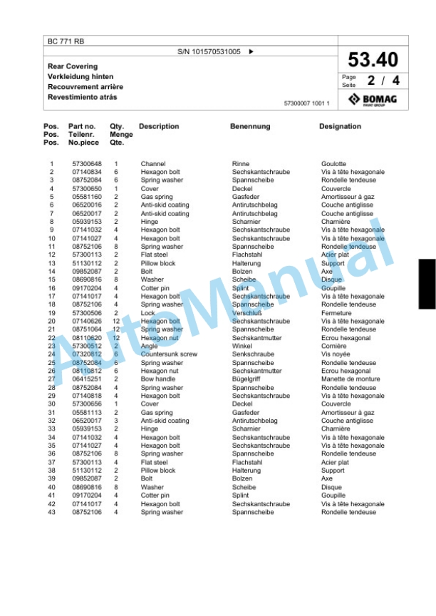 Bomag BC 771 RB Sanitary Landfill Compactor Spare Parts Catalogue 00817404-2