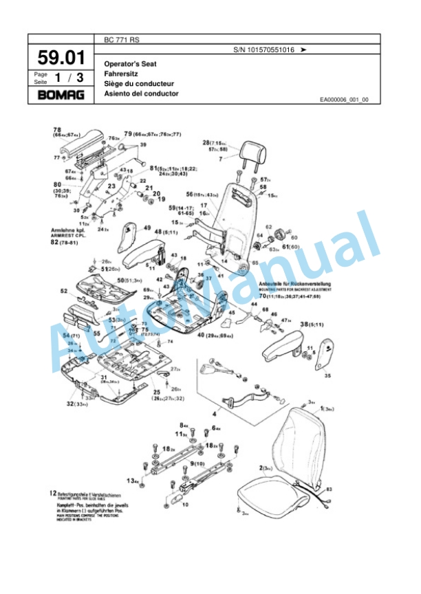 Bomag BC 771 RS Sanitary Landfill Compactor Spare Parts Catalogue 00817405-2