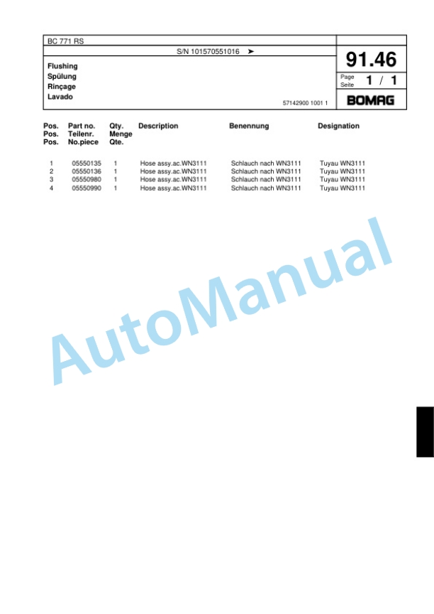 Bomag BC 771 RS Sanitary Landfill Compactor Spare Parts Catalogue 00817405-3