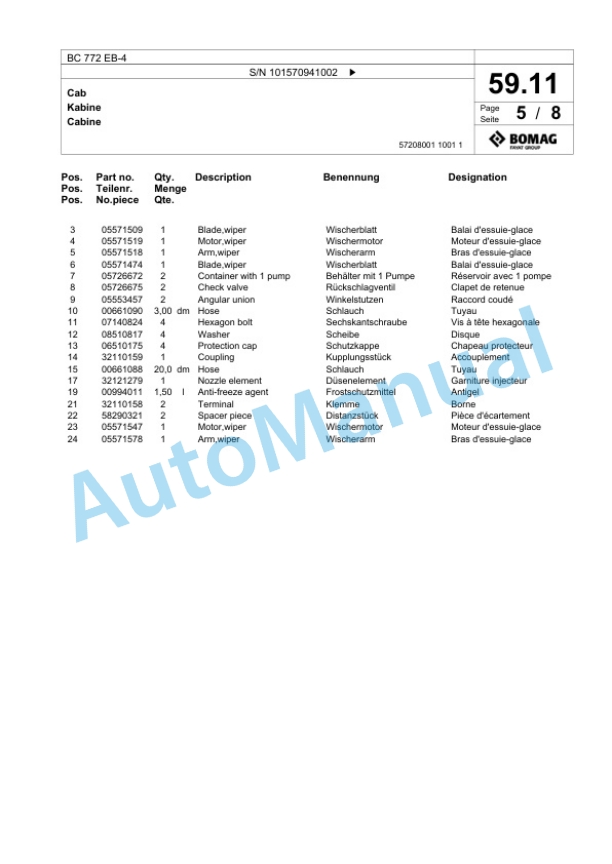 Bomag BC 772 EB-4 Sanitary Landfill Compactor Spare Parts Catalogue 00824857-2