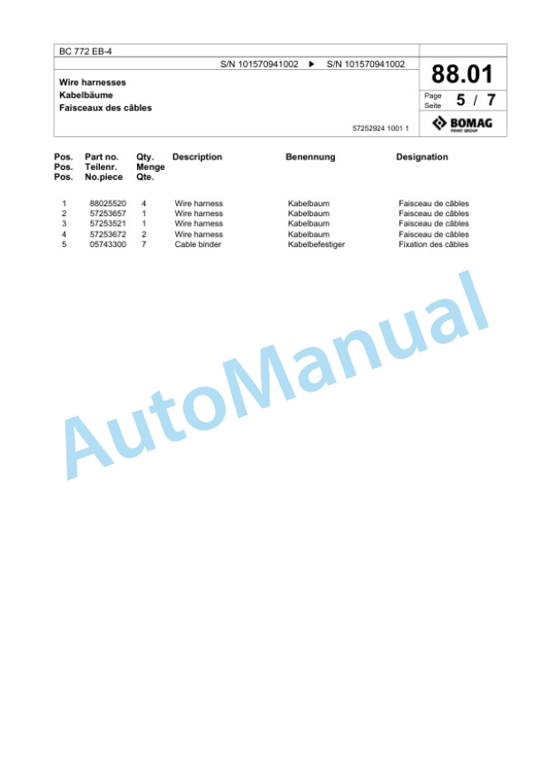 Bomag BC 772 EB-4 Sanitary Landfill Compactor Spare Parts Catalogue 00824857-3