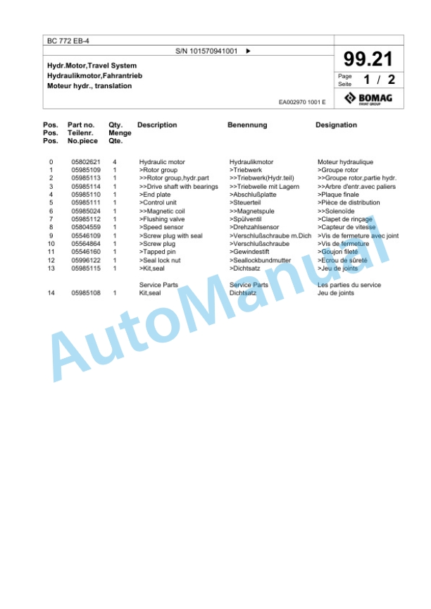 Bomag BC 772 EB-4 Sanitary Landfill Compactor Spare Parts Catalogue 00824857-5