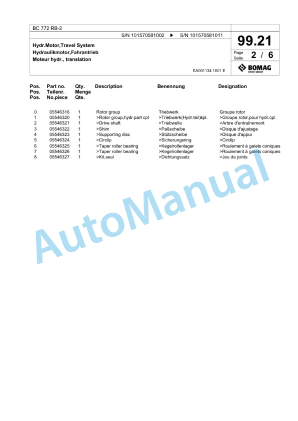 Bomag BC 772 RB-2 Sanitary Landfill Compactor Spare Parts Catalogue 00818179-4