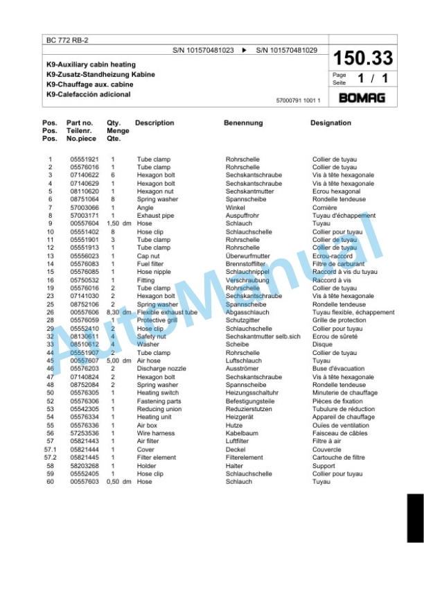 Bomag BC 772 RB-2 Sanitary Landfill Compactor Spare Parts Catalogue 00818885-5