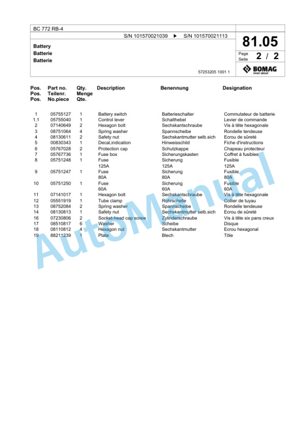 Bomag BC 772 RB-4 Sanitary Landfill Compactor Spare Parts Catalogue 00824355-2