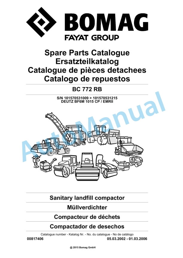 Bomag BC 772 RB Sanitary Landfill Compactor Spare Parts Catalogue 00817406